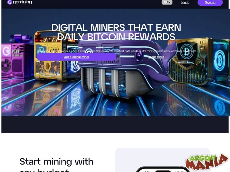 Screenshot Gomining - minage bitcoin dès 20$