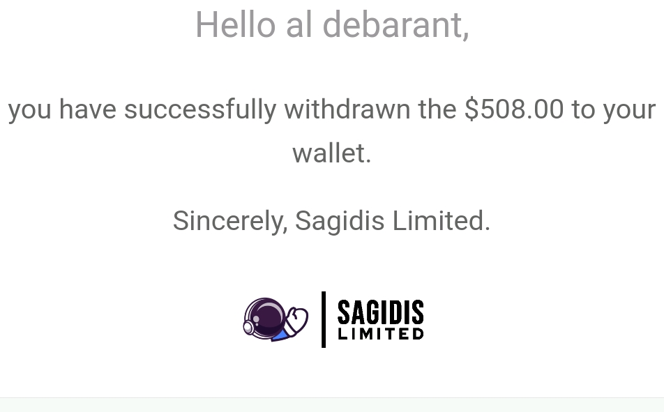 Preuve de paiement Sagidis limited de aldebarant