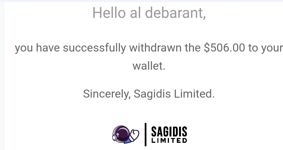 Preuve de paiement Sagidis limited de aldebarant