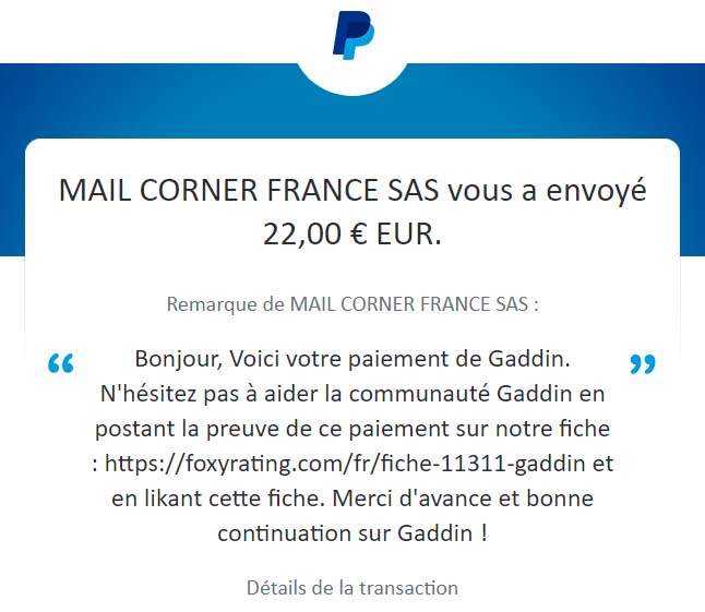 Preuve de paiement Gaddin de surlalune