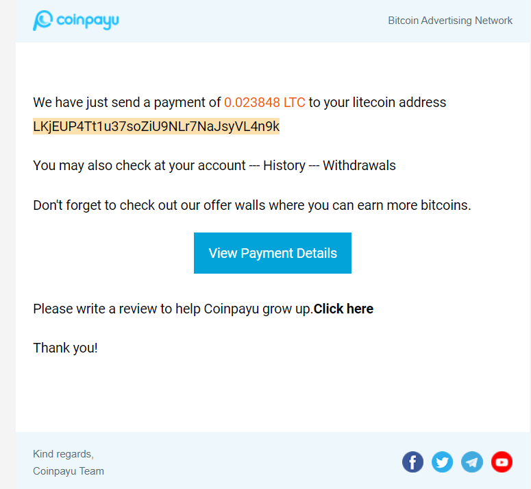 Preuve de paiement Coinpayu de BILLYBILL