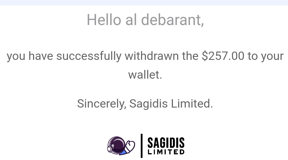 Preuve de paiement Sagidis limited de aldebarant