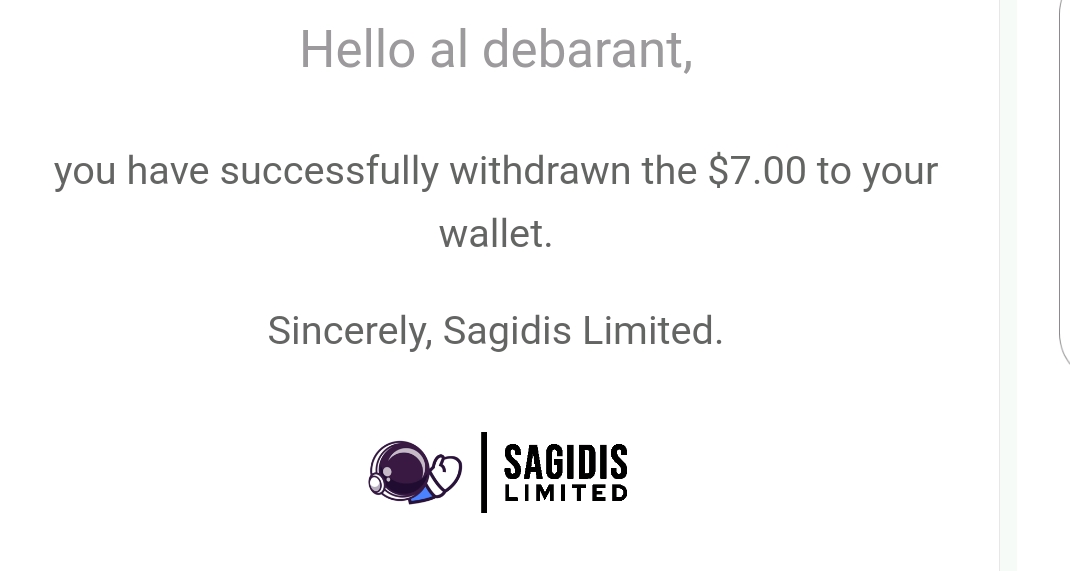 Preuve de paiement Sagidis limited de aldebarant