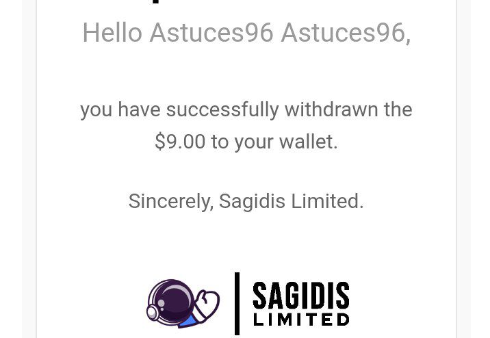 Preuve de paiement Sagidis limited de Astuces96