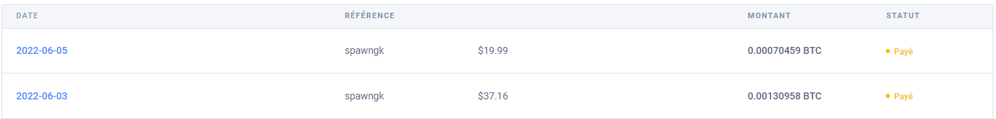 Preuve de paiement Spin2money de spawngk