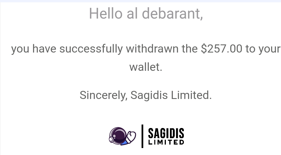 Preuve de paiement Sagidis limited de aldebarant