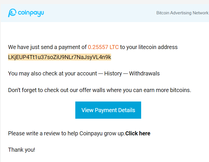 Preuve de paiement Coinpayu de BILLYBILL