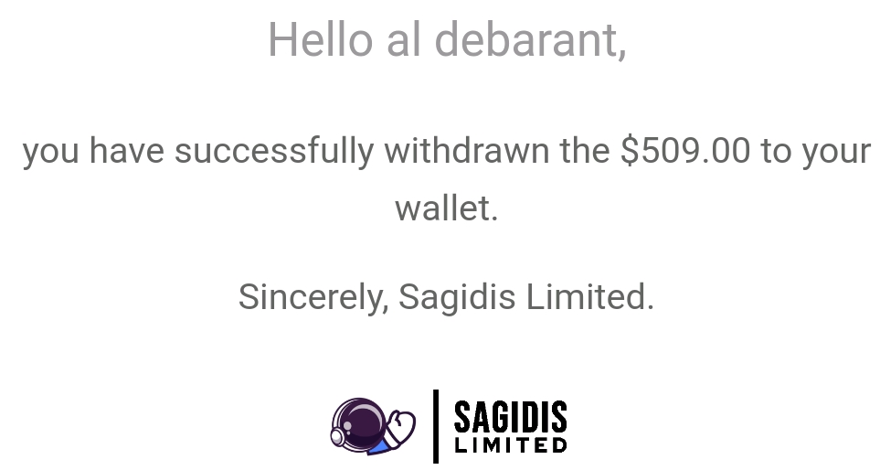 Preuve de paiement Sagidis limited de aldebarant