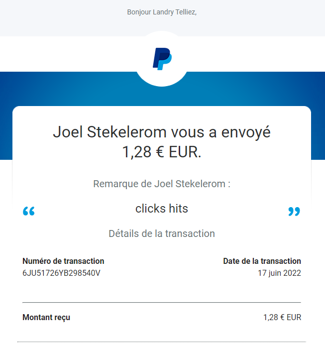 Preuve de paiement Clicks-hits de landry76