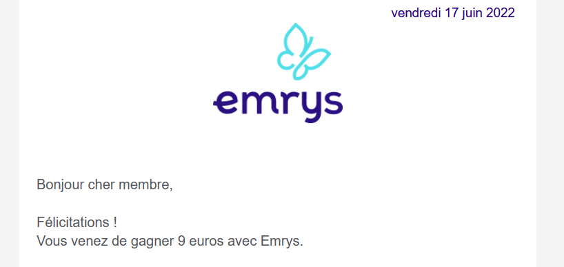 Preuve de paiement Emrys la carte de AlainR