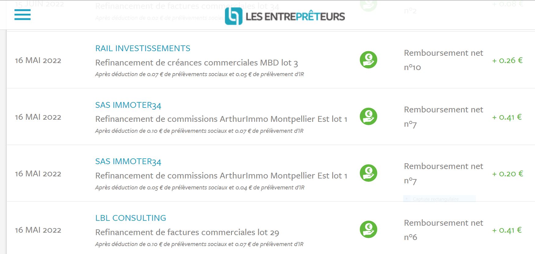 Preuve de paiement Les entreprêteurs de BONSPLANS