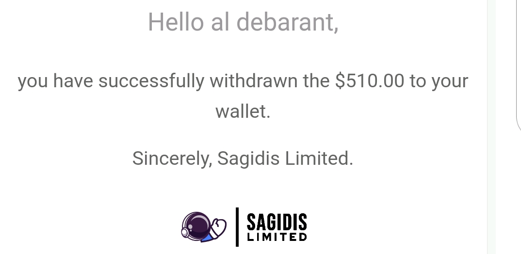 Preuve de paiement Sagidis limited de aldebarant