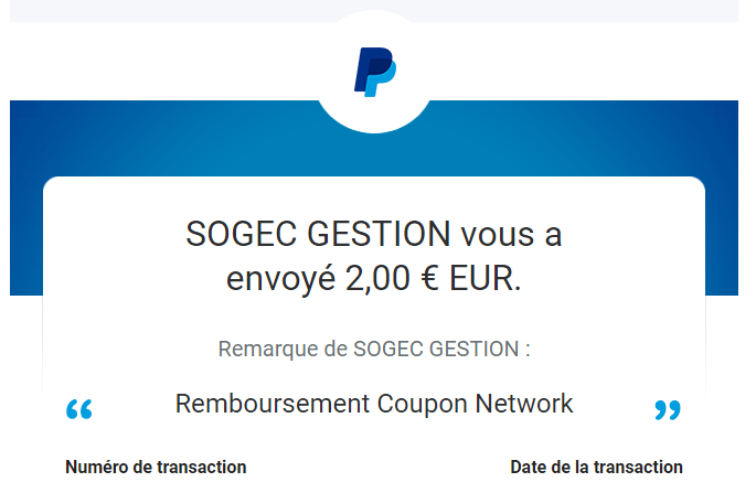 Preuve de paiement Coupon network de Xandre