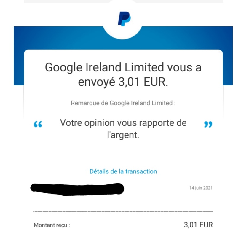 Preuve de paiement Google Opinion Reward de Kelly68