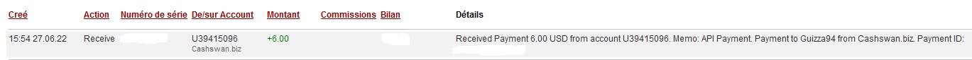 Preuve de paiement Cashswan de Guizza94