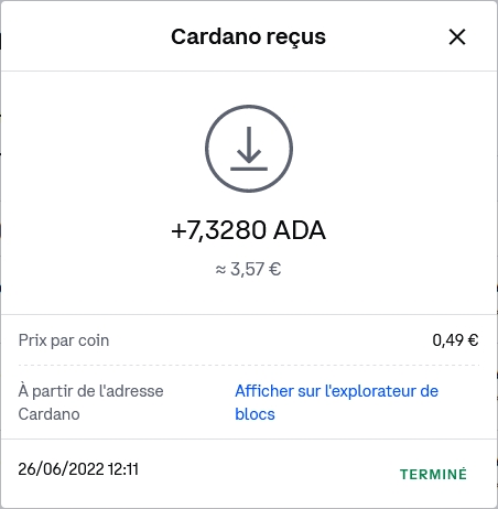 Preuve de paiement Freecardano un faucet-cardano (ada) de caffrys