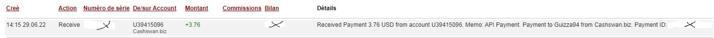 Preuve de paiement Cashswan de Guizza94