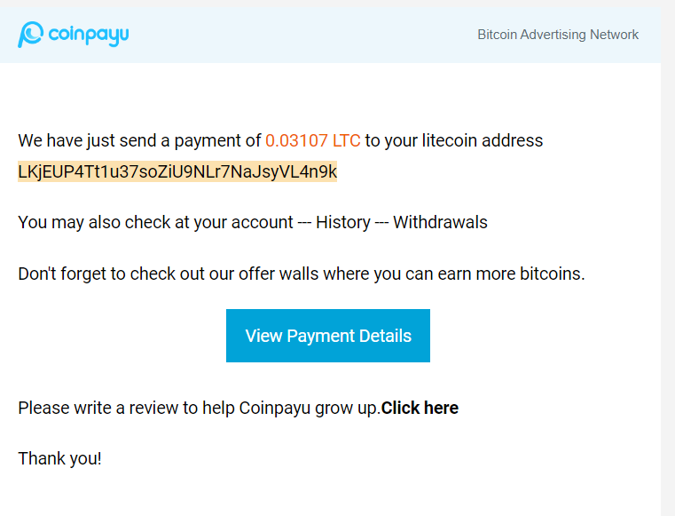 Preuve de paiement Coinpayu de BILLYBILL
