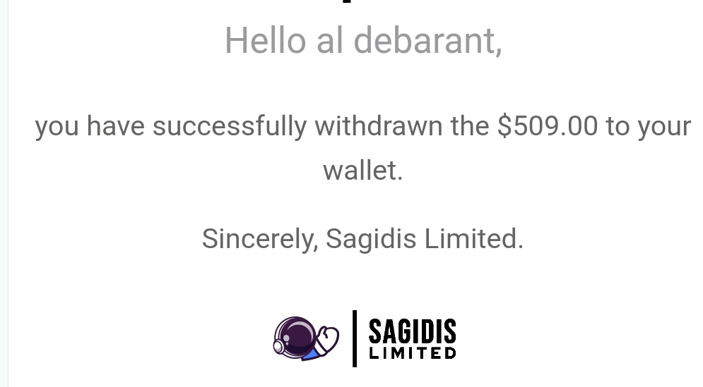 Preuve de paiement Sagidis limited de aldebarant
