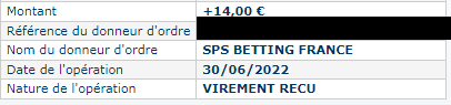 Preuve de paiement Unibet de Xandre