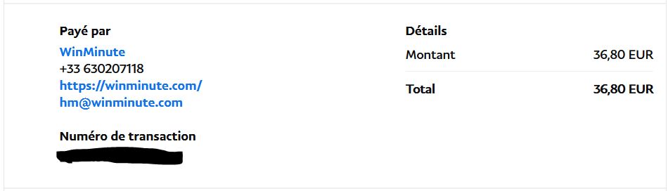 Preuve de paiement Winminute de Up22