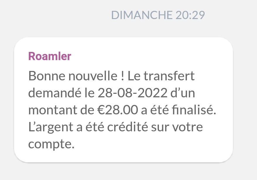 Preuve de paiement Roamler de Up22