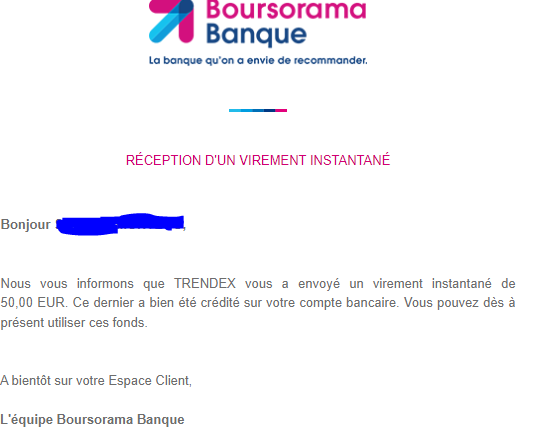 Preuve de paiement Trendex de mlmeuro