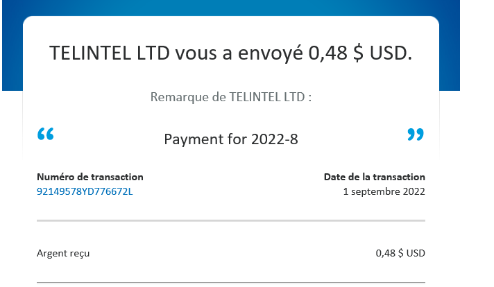 Preuve de paiement Control my sms de Giogio