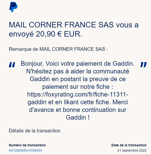 Preuve de paiement Gaddin de surlalune