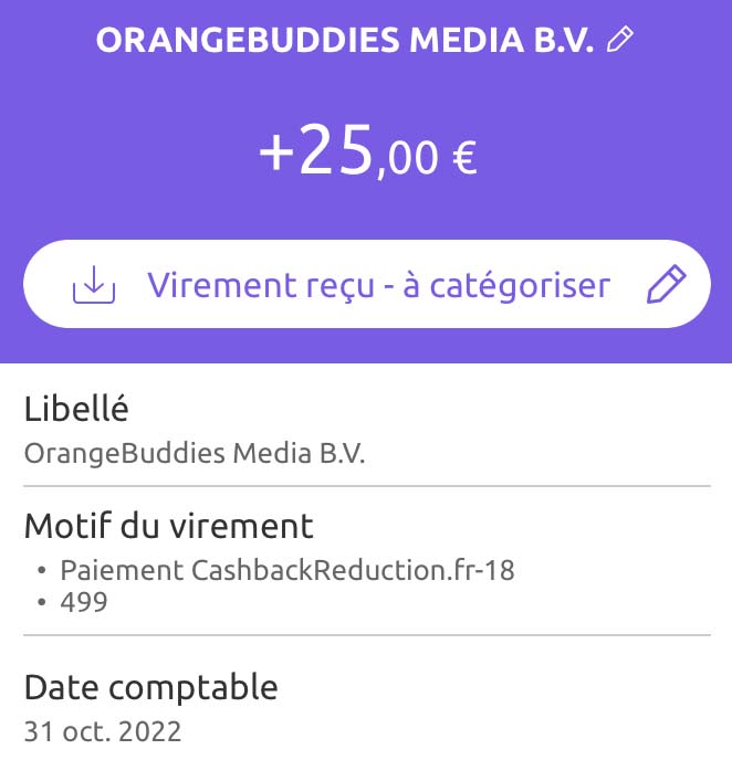 Preuve de paiement Cashbackreduction de surlalune