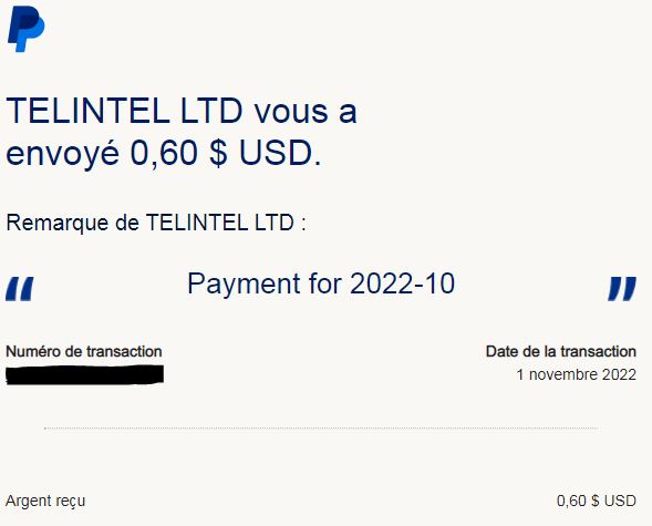 Preuve de paiement Control my sms de Up22