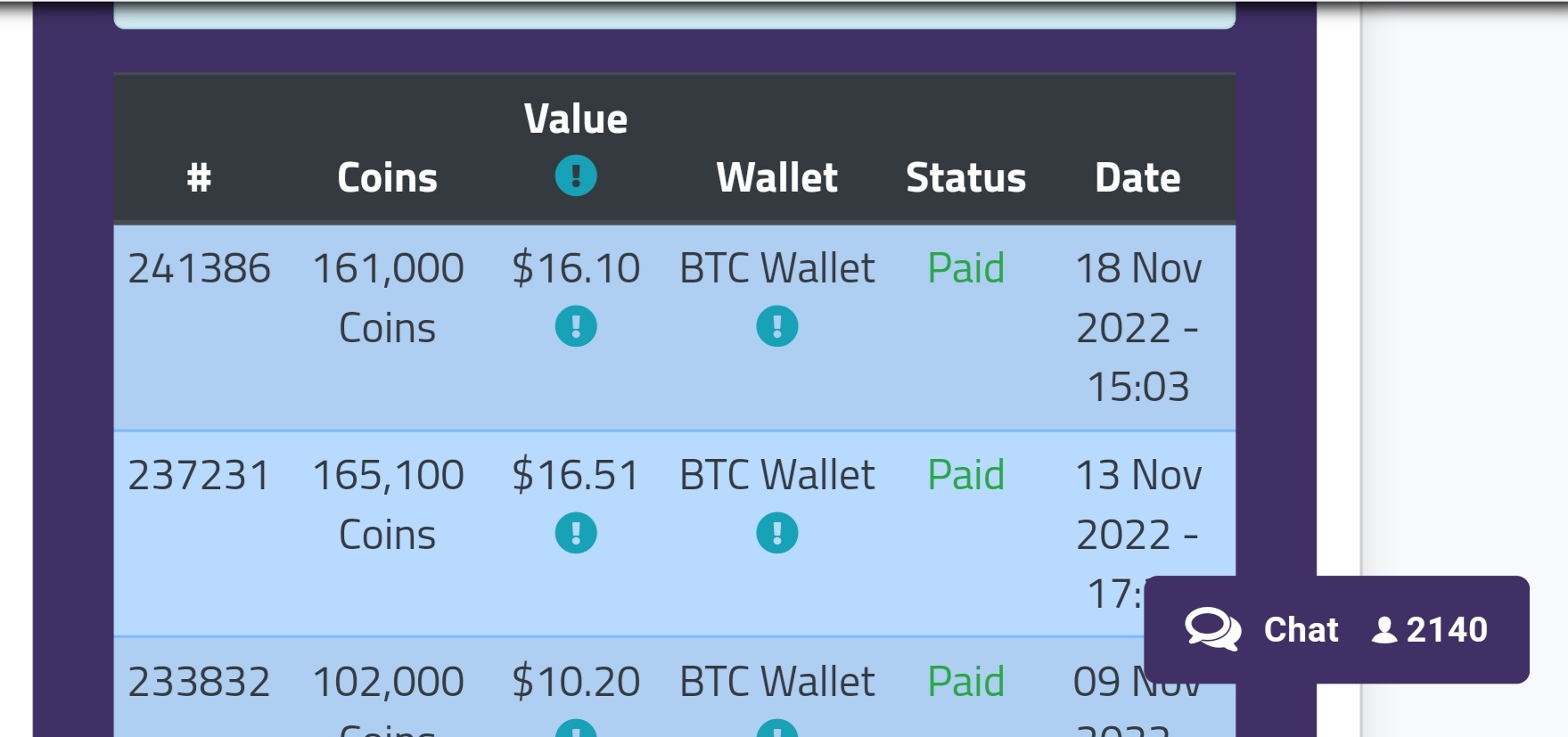 Preuve de paiement Earnbitmoon de Shativana