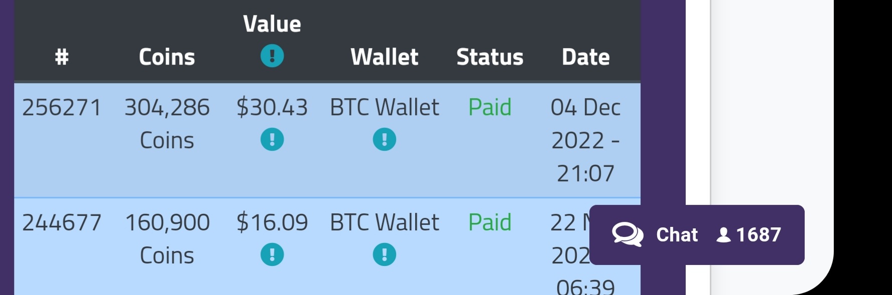 Preuve de paiement Earnbitmoon de Shativana