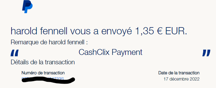 Preuve de paiement Cashclix de Charlie76250