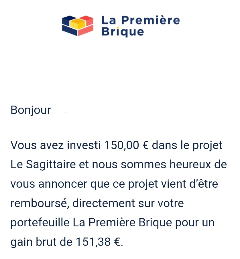 Preuve de paiement La première brique de Xandre