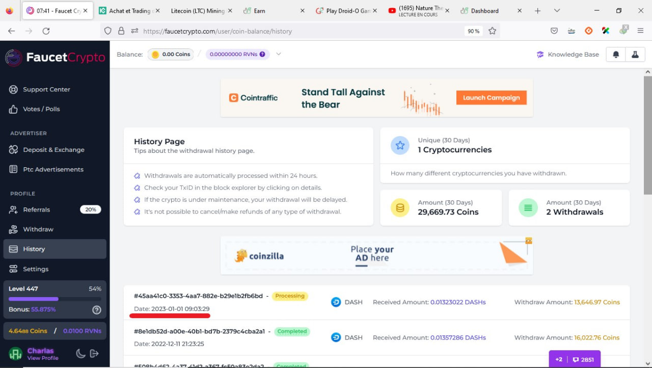 Preuve de paiement Faucetcrypto de Charlas