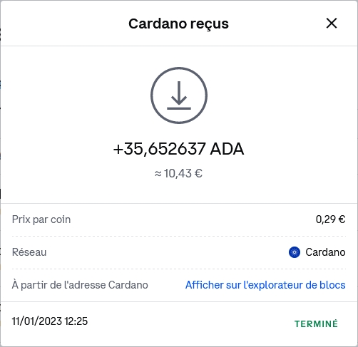 Preuve de paiement Freecardano un faucet-cardano (ada) de caffrys