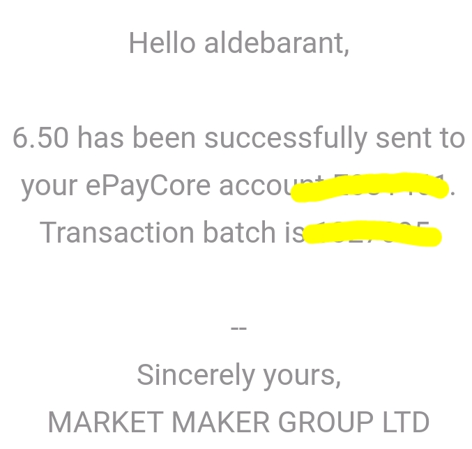 Preuve de paiement Market maker group de aldebarant