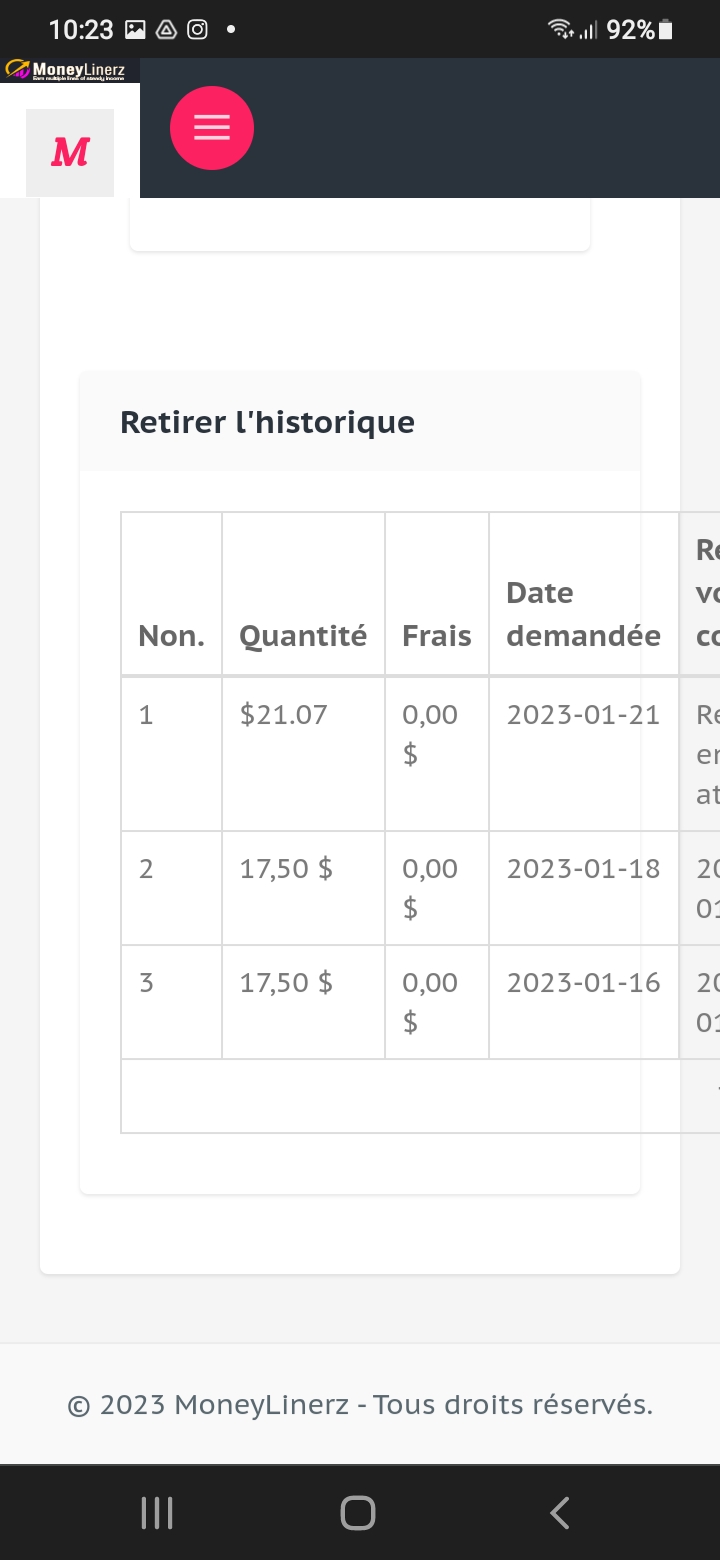 Preuve de paiement Moneylinerz de Arthurcash