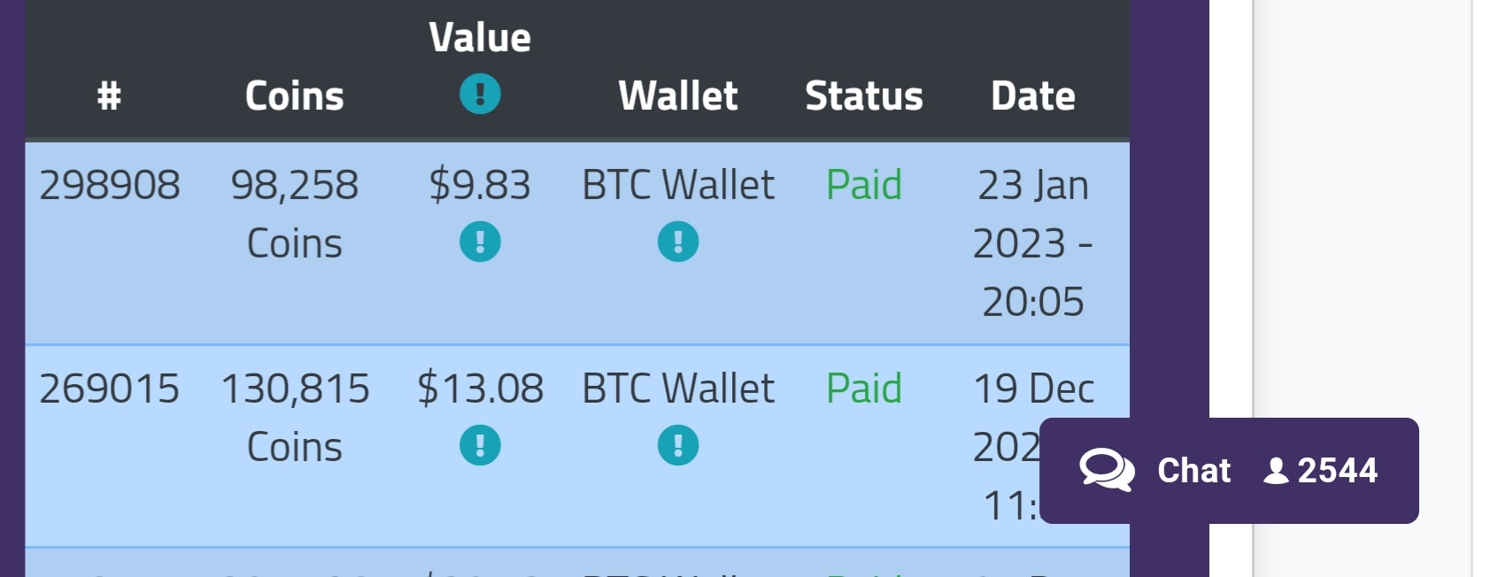 Preuve de paiement Earnbitmoon de Shativana