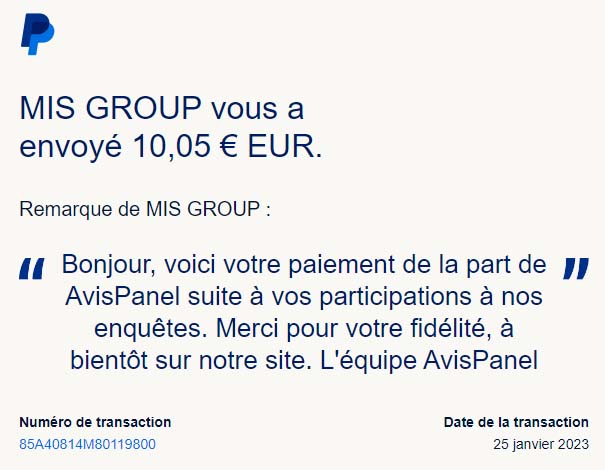 Preuve de paiement Avispanel de surlalune