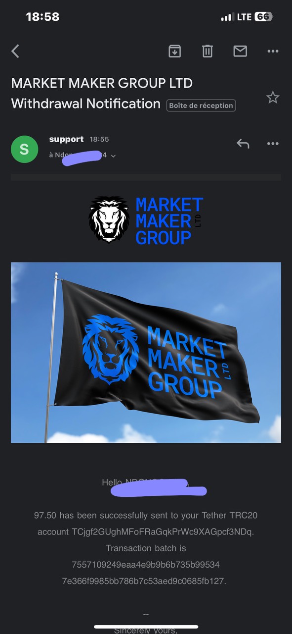 Preuve de paiement Market maker group de Heavengold