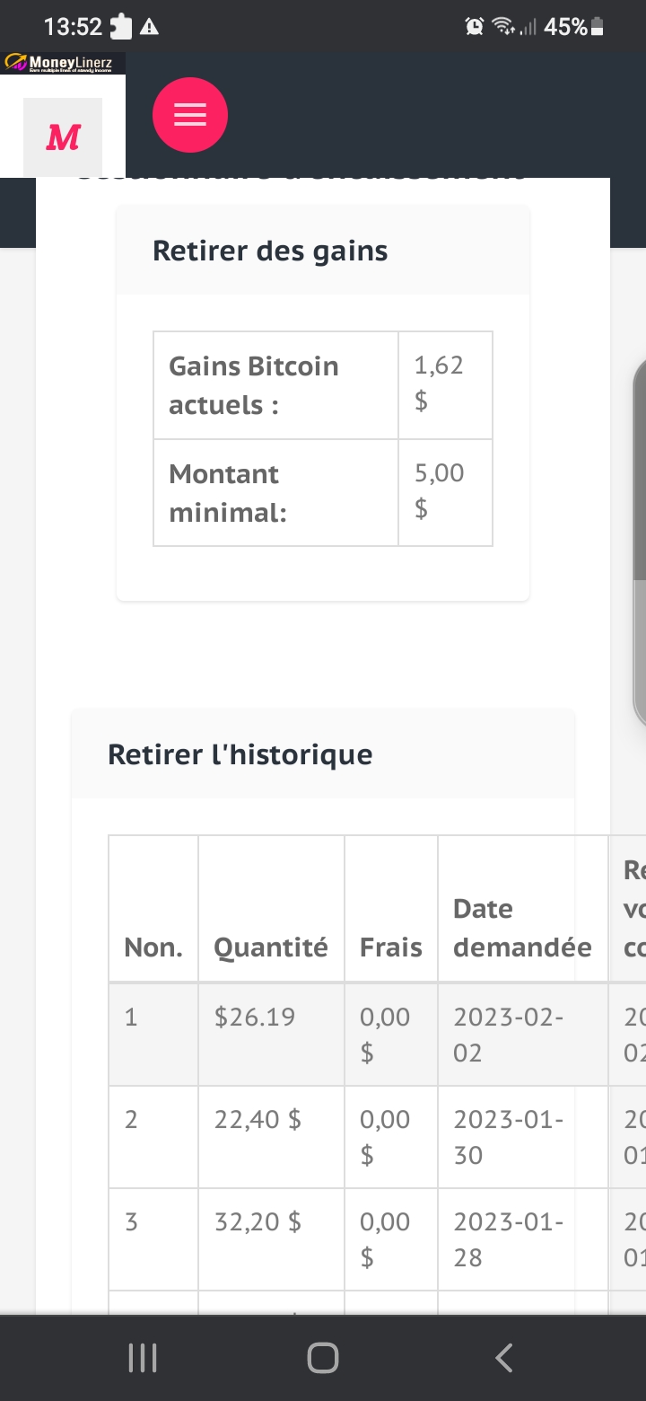 Preuve de paiement Moneylinerz de Arthurcash