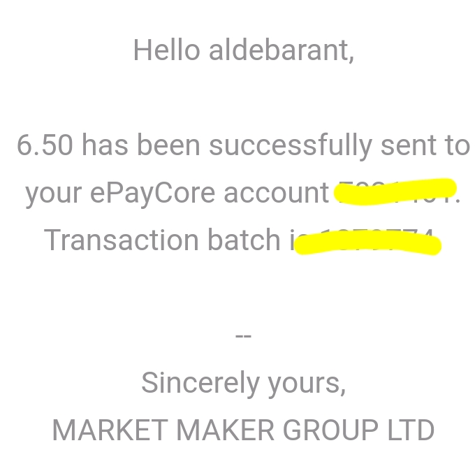 Preuve de paiement Market maker group de aldebarant