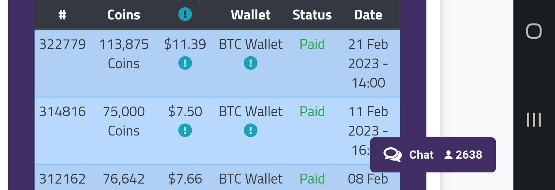 Preuve de paiement Earnbitmoon de Shativana