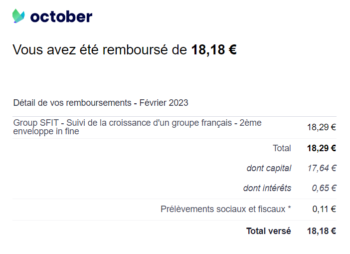 Preuve de paiement October de Xandre