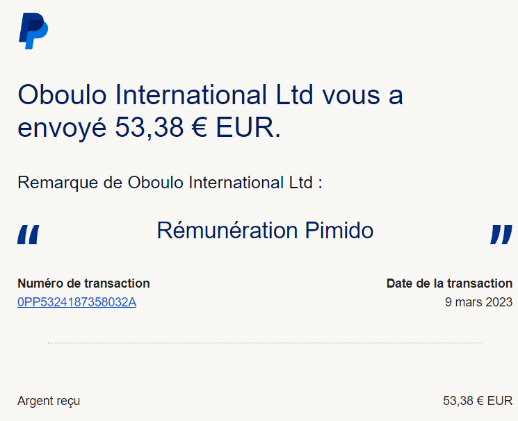 Preuve de paiement Pimido ( ex docs.school ) de Xandre