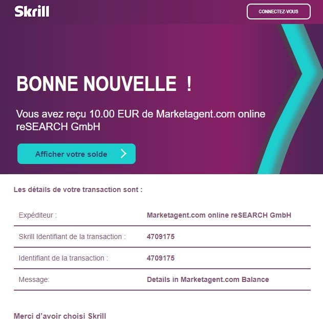 Preuve de paiement Marketagent de surlalune