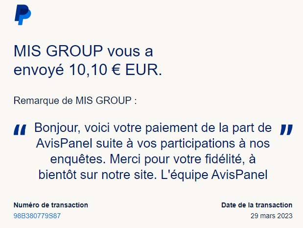 Preuve de paiement Avispanel de surlalune