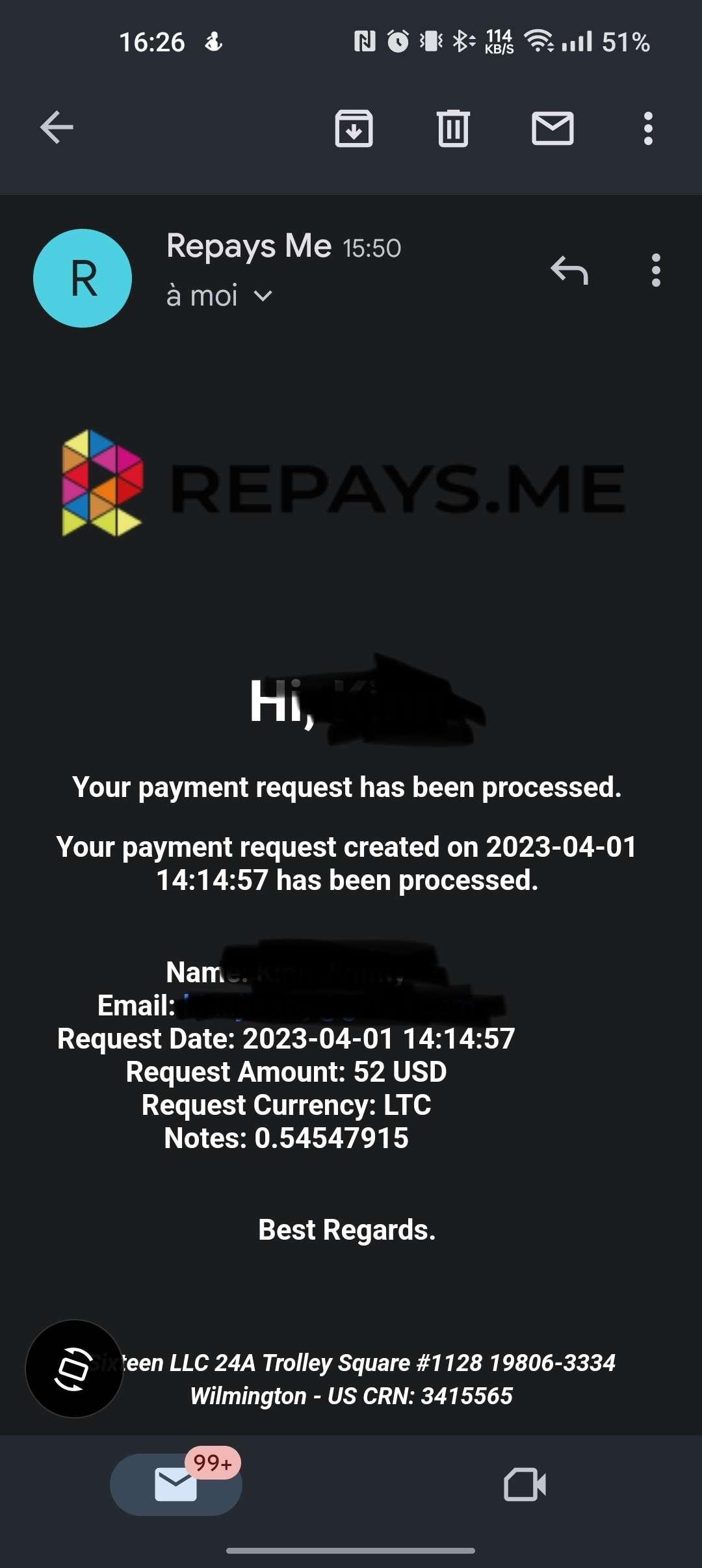 Preuve de paiement Repays.me ( ex Coinbox) de Kenya